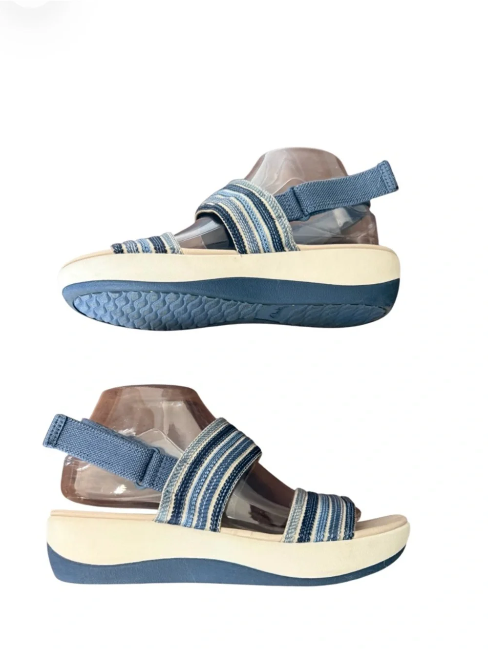Clarks Cloudsteppers Arla Stroll Women’s Blue Striped Comfort Sandals-Size 7.5 W - Picture 6 of 14